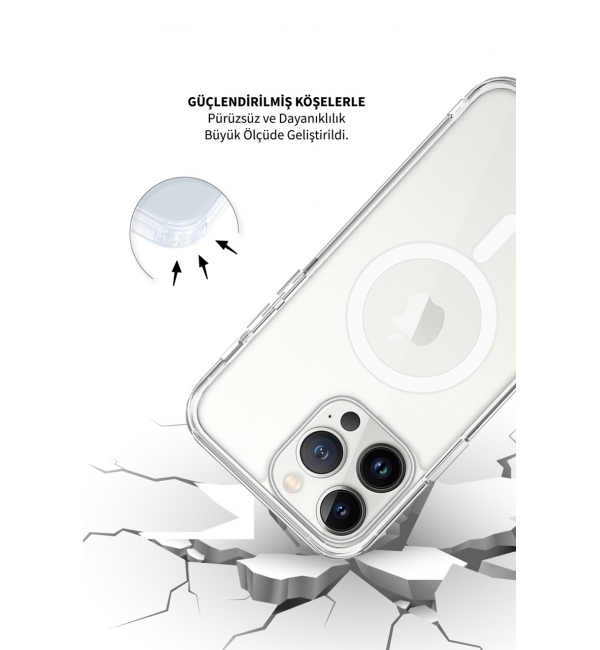 Iphone 14 Pro Max Magsafe Destekli Kablosuz Şarj Uyumlu Şeffaf Silikon Kılıf